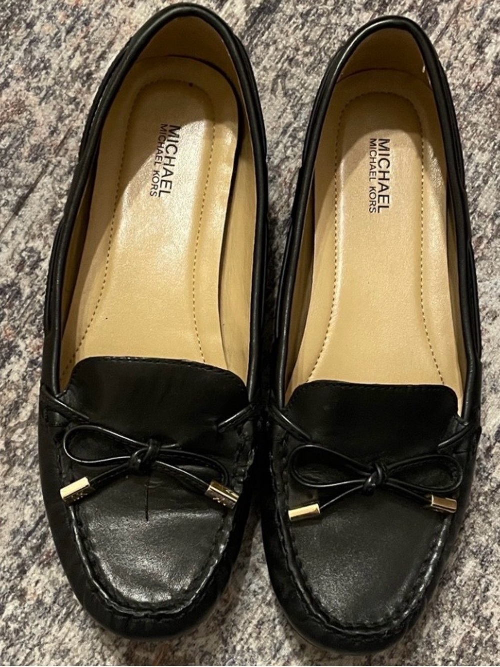 MICHAEL Michael Kors Black Leather Bow Moccasin Flats